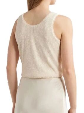 Anne Klein Womens Sequin Mesh Tank Top Medium Light Parchment - NWT